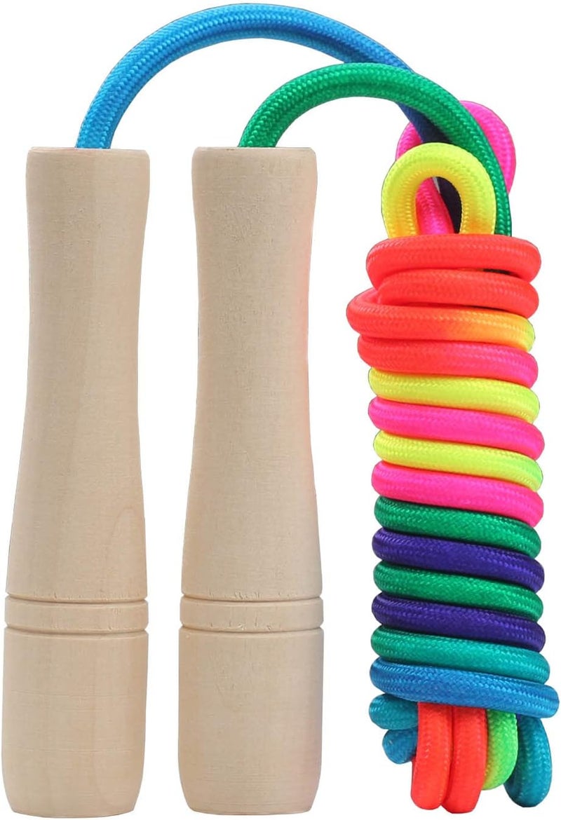 Ace one Jump Rope Kids, 8.5ft Adjustable Cotton Skipping Rope with Wooden Handle for Boys and Girls Fitness Outdoor Exercise (Rainbow color) - Image 1